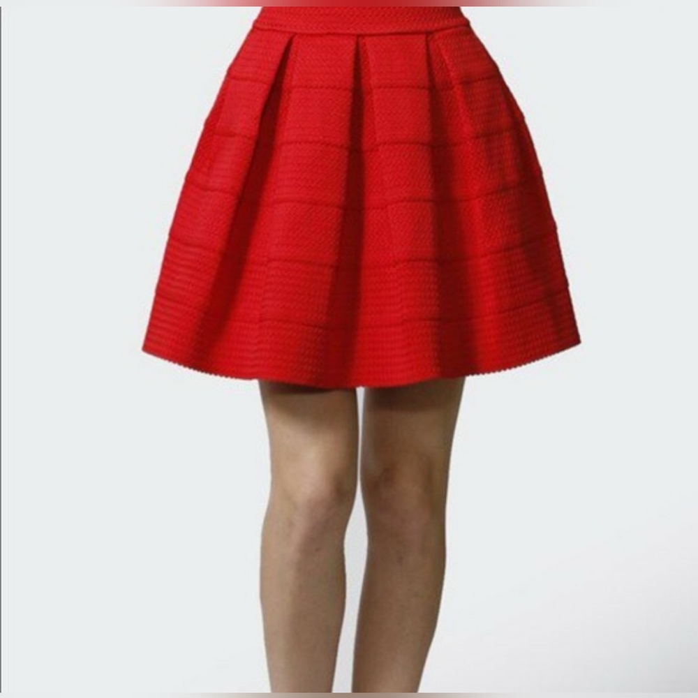 New York and company black and red pleated bandage skirt size medium M